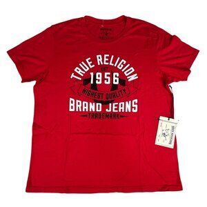 True Religion Mens Graphic Tee XXL Red Cotton Crewneck 1956